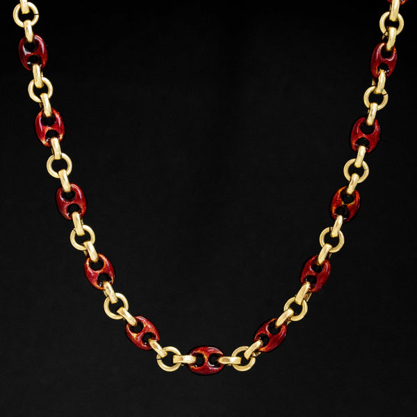 Vintage Red Enamel Mariner Link Long Chain