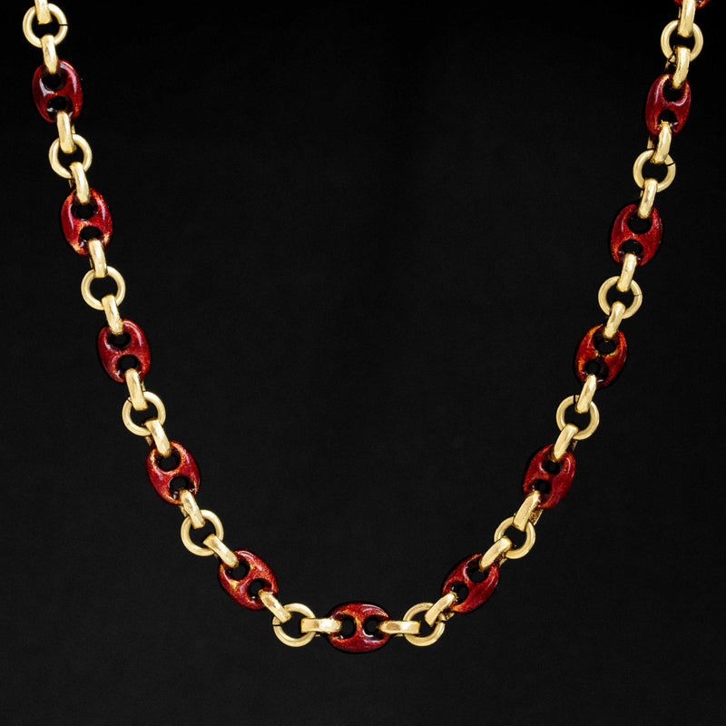 Vintage Red Enamel Mariner Link Long Chain