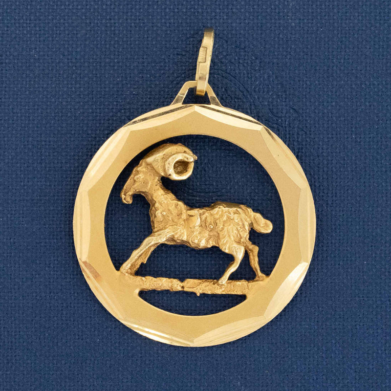 Vintage Aries Circle Pendant, Italian