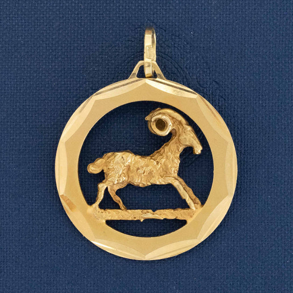 Vintage Aries Circle Pendant, Italian