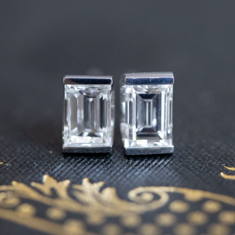 .95ctw Baguette Diamond Half-Moon Bezel Earrings