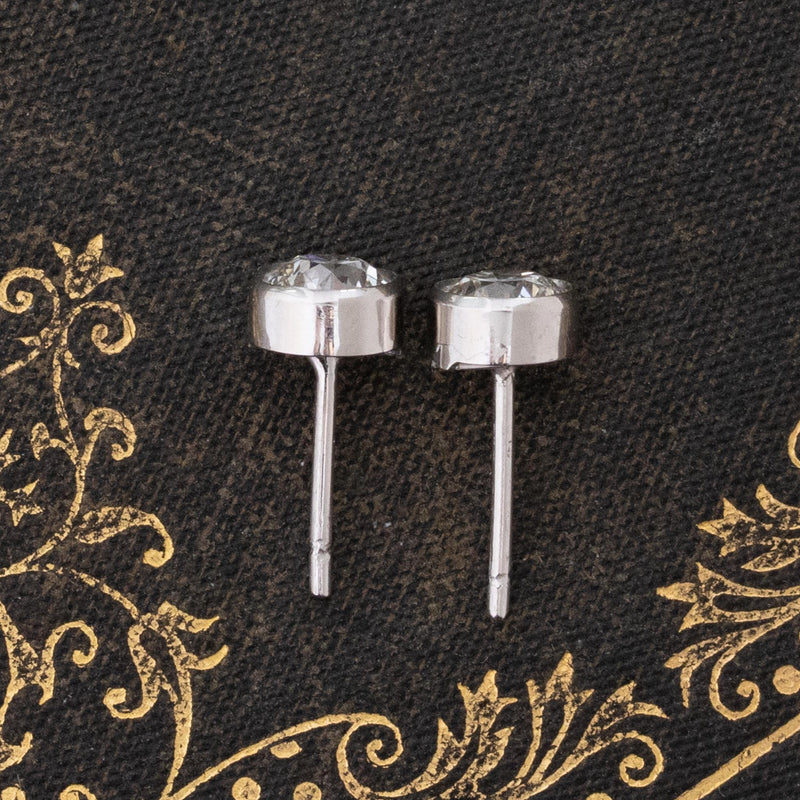 1.07ctw Old European Cut Diamond Bezel Stud Earrings