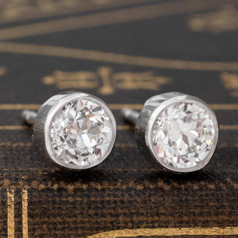 1.07ctw Old European Cut Diamond Bezel Stud Earrings