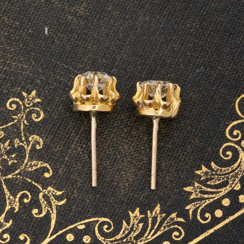 Old European Cut Diamond Buttercup Stud Earrings - 14kt Yellow Gold Studs