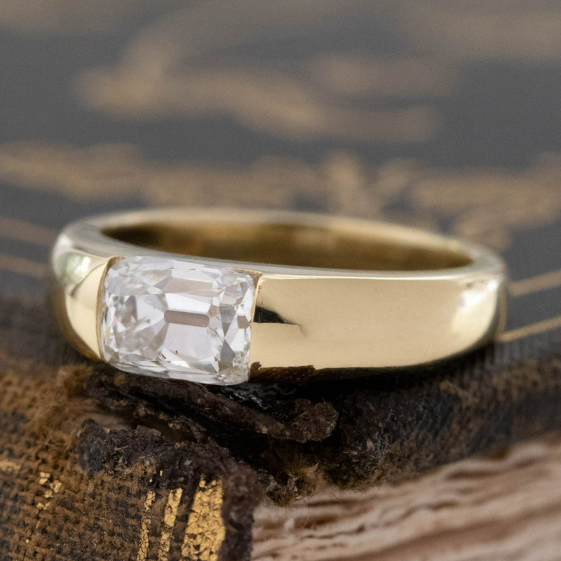 1.08ct Elongated Old Mine Cut Diamond Ring, GIA E I1