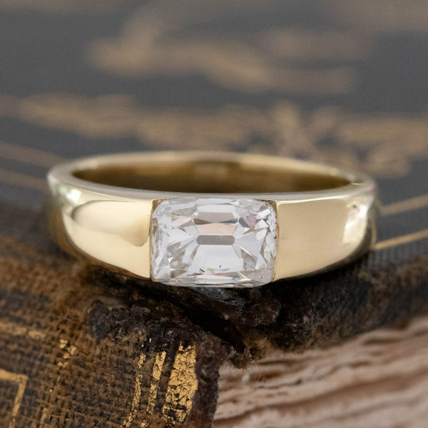1.08ct Elongated Old Mine Cut Diamond Ring, GIA E I1