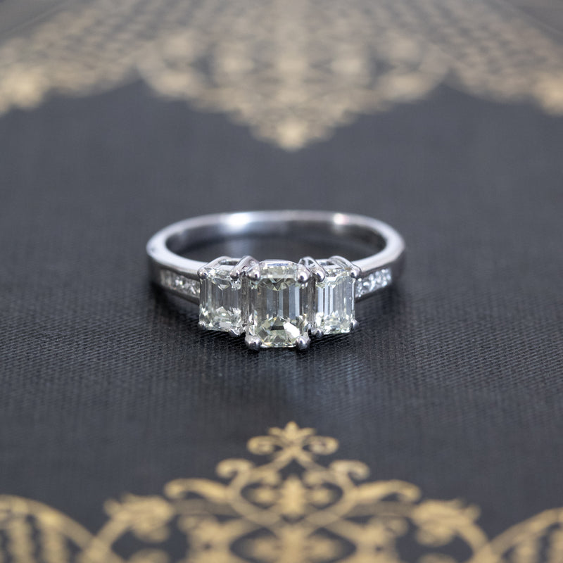1.15ctw Emerald Cut Diamond Trilogy Ring