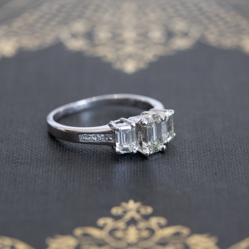 1.15ctw Emerald Cut Diamond Trilogy Ring