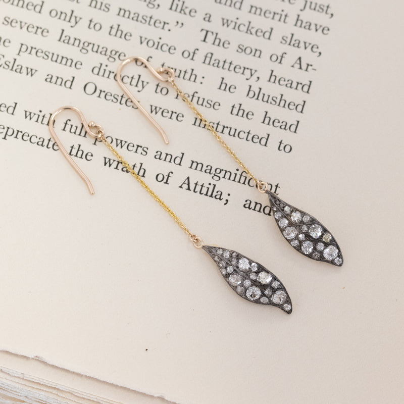 1.15ctw Leaf Component Diamond Dangle Earrings