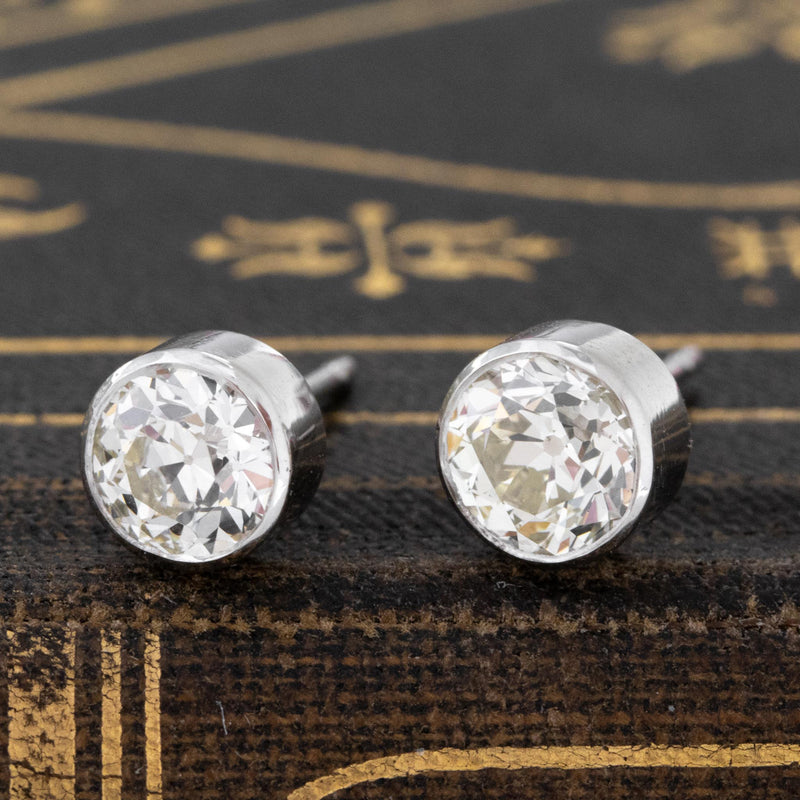 1.15ctw Old European Cut Diamond Bezel Stud Earrings