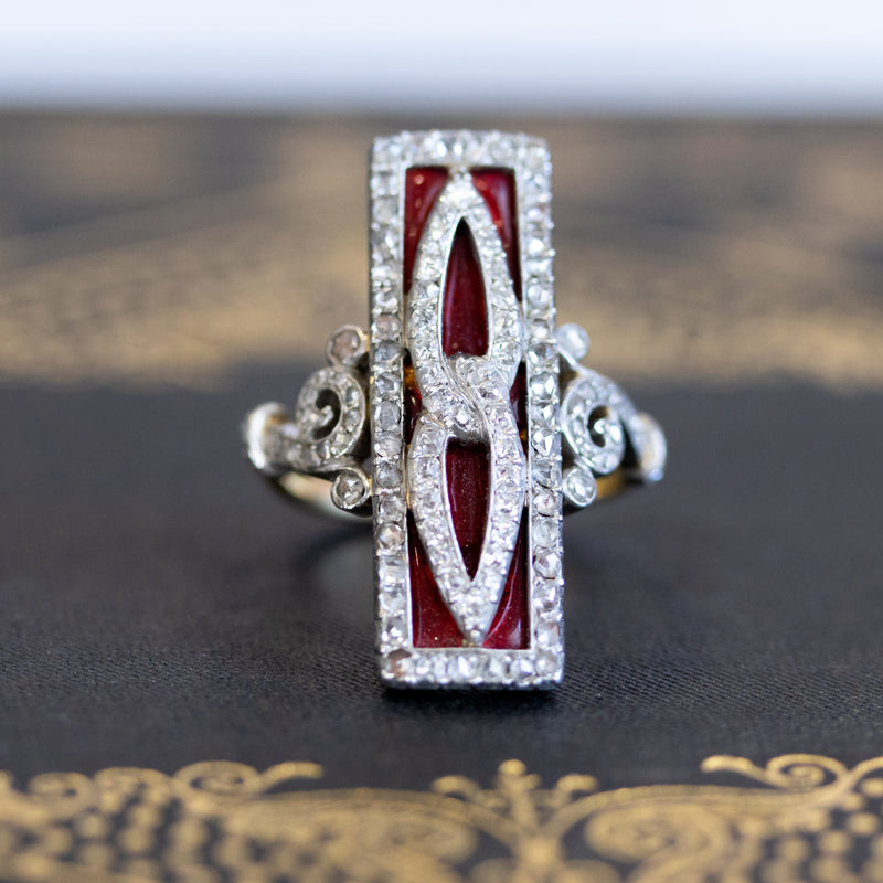1.25ctw French Antique Diamond and Enamel Dinner Ring