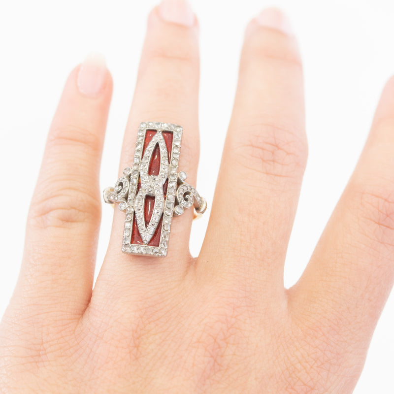 1.25ctw French Antique Diamond and Enamel Dinner Ring