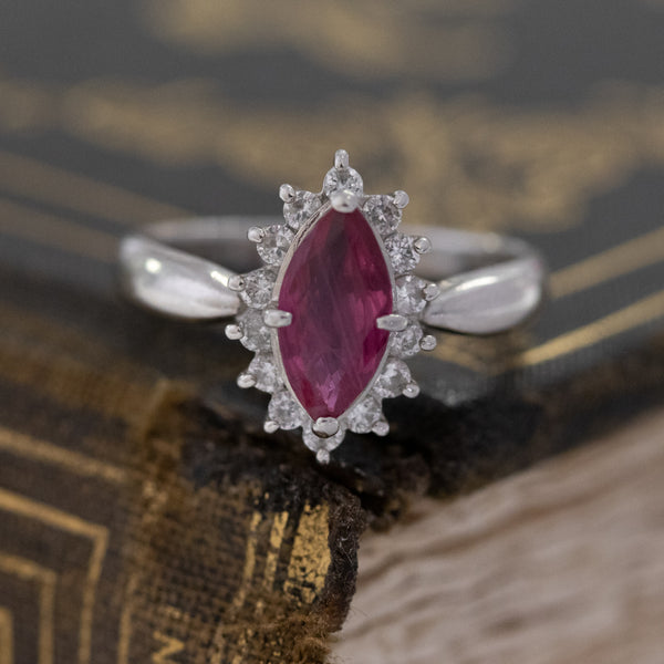 1.28ctw Pink Sapphire Diamond Halo Navette Ring