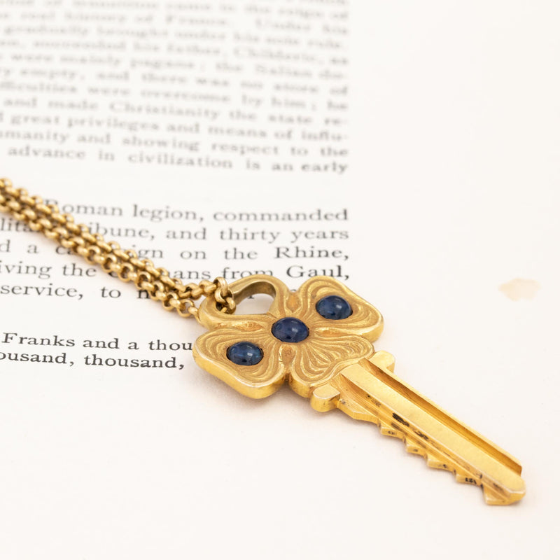 1.70ctw Vintage Sapphire Key Pendant