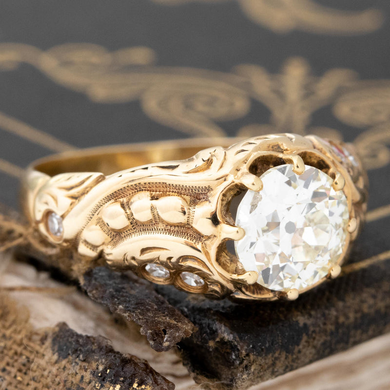 1.44ct Victorian Old European Cut Diamond Belcher Ring, GIA OP