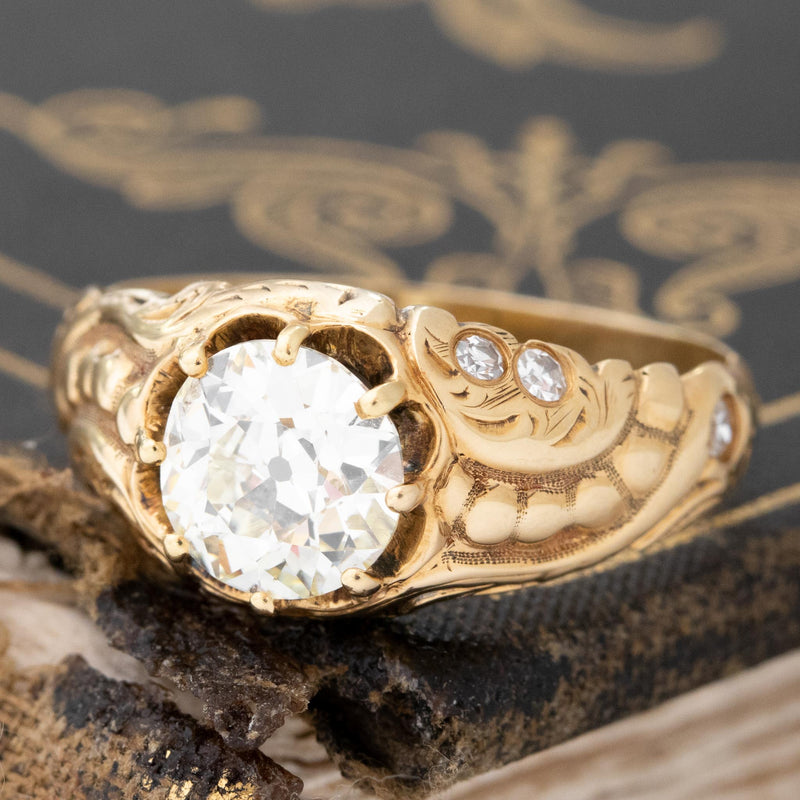 1.44ct Victorian Old European Cut Diamond Belcher Ring, GIA OP