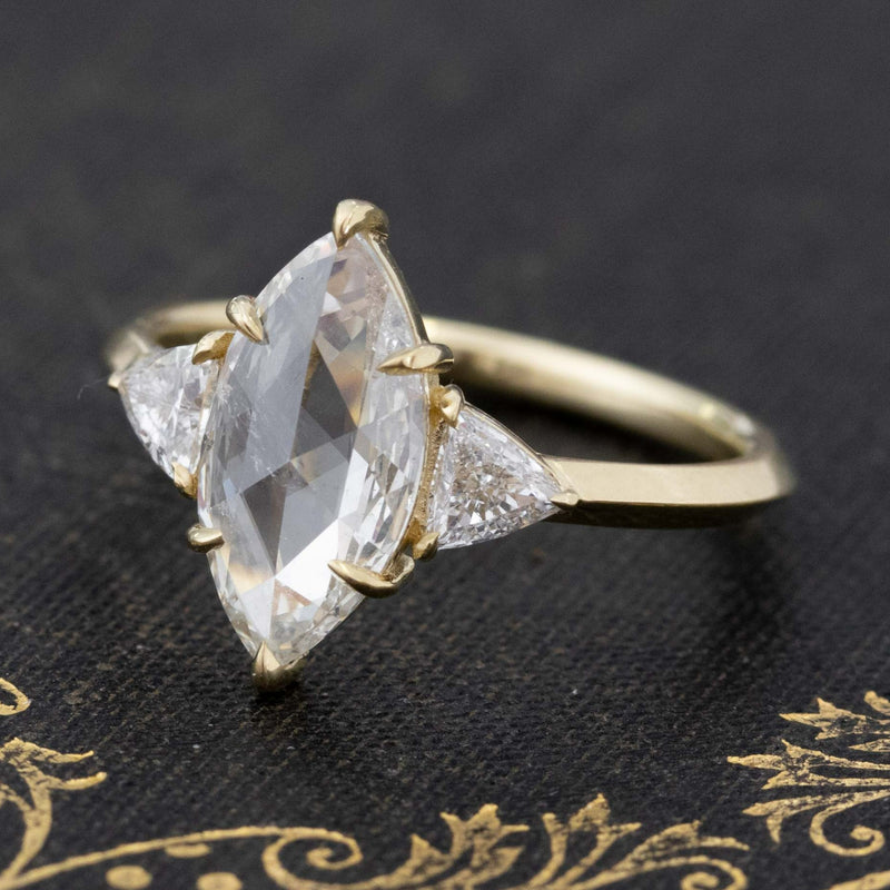 1.45ctw Marquise Rose Cut Diamond Trilogy Ring, GIA J I1