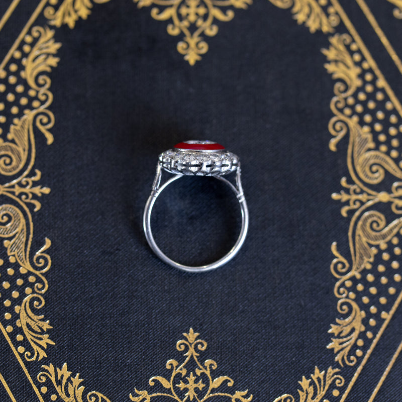 1.53ctw (est) Art Deco Diamond Enamel Target Ring