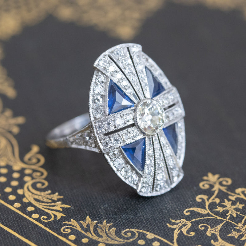 1.88ctw Art Deco style Sapphire and Diamond Dinner Ring