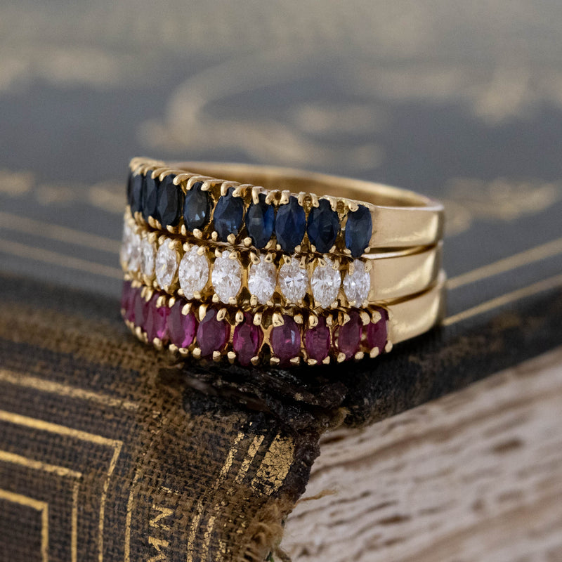 1.98ctw Vintage Diamond, Ruby & Sapphire Stacker Bands