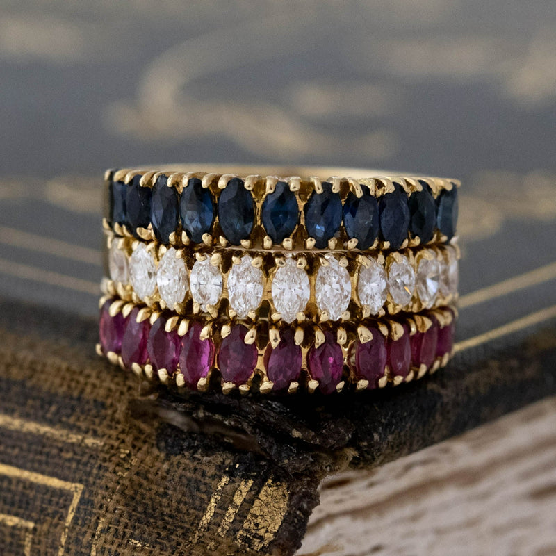 1.98ctw Vintage Diamond, Ruby & Sapphire Stacker Bands
