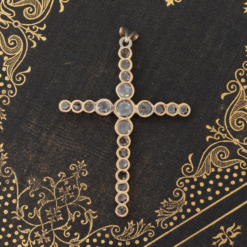 2.10ctw Antique Rose Cut Diamond Cross Pendant