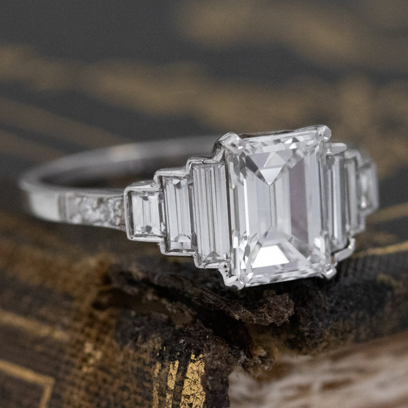 2.18ctw Art Deco-Inspired Emerald Cut Ring, GIA F VS1