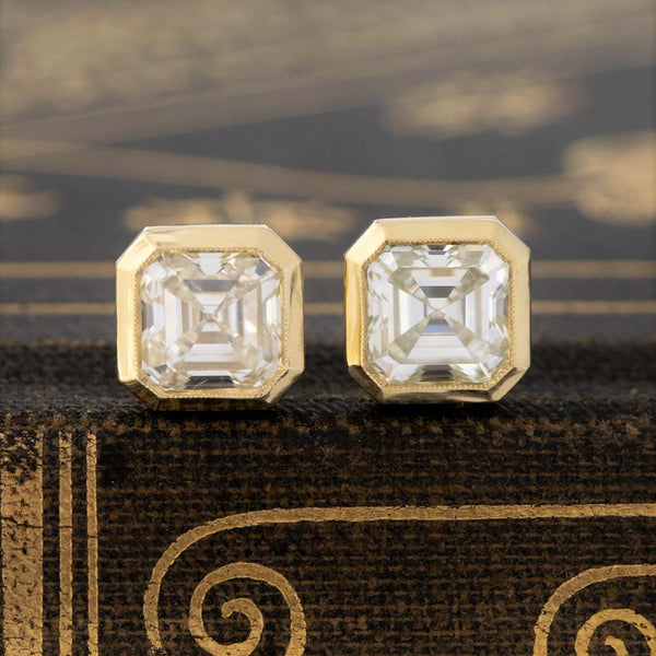 2.21ctw Asscher Cut Diamond Bezel Stud Earrings, GIA