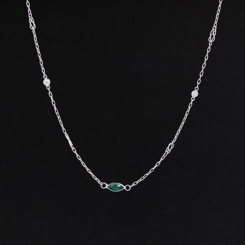2.80ctw Long Chain Emerald & Diamond Station Necklace, 42"