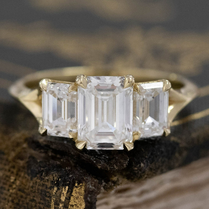 2.35ctw Emerald Cut Diamond Trilogy Ring, GIA E SI2