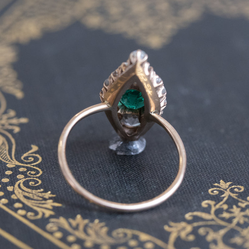 2.55ctw Antique Emerald and Diamond Navette Ring