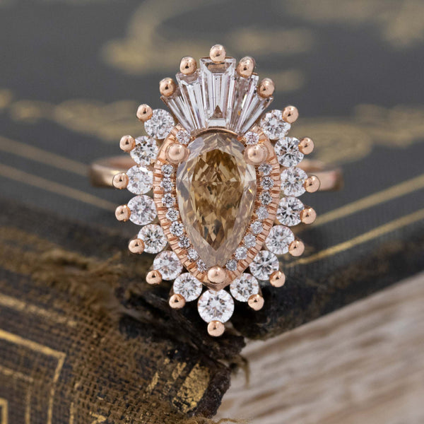 2.60ctw Fancy Brown Pear Shaped Dianond Ballerina Ring, by Heidi Gibson