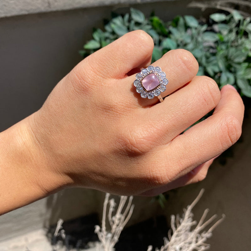 3.92ctw Pink Sugarloaf Sapphire Diamond Cluster Ring
