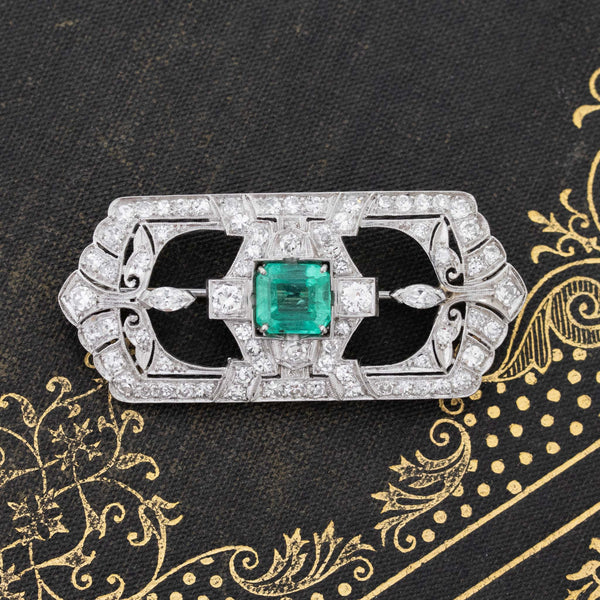 3.04ctw Edwardian Diamond & Emerald Open Work Brooch