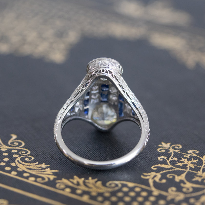 3.08ctw Edwardian Toi et Moi OEC and Sapphire Ring