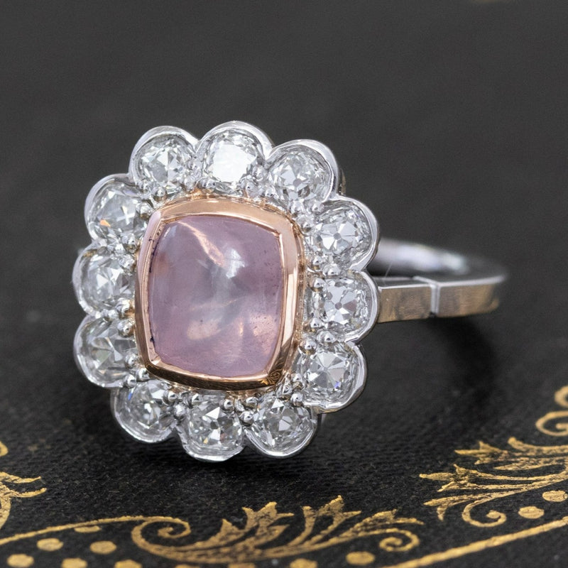 3.92ctw Pink Sugarloaf Sapphire Diamond Cluster Ring