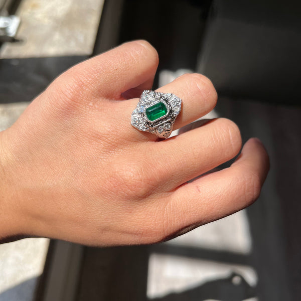 1.43ctw Emerald & Diamond Dinner Ring