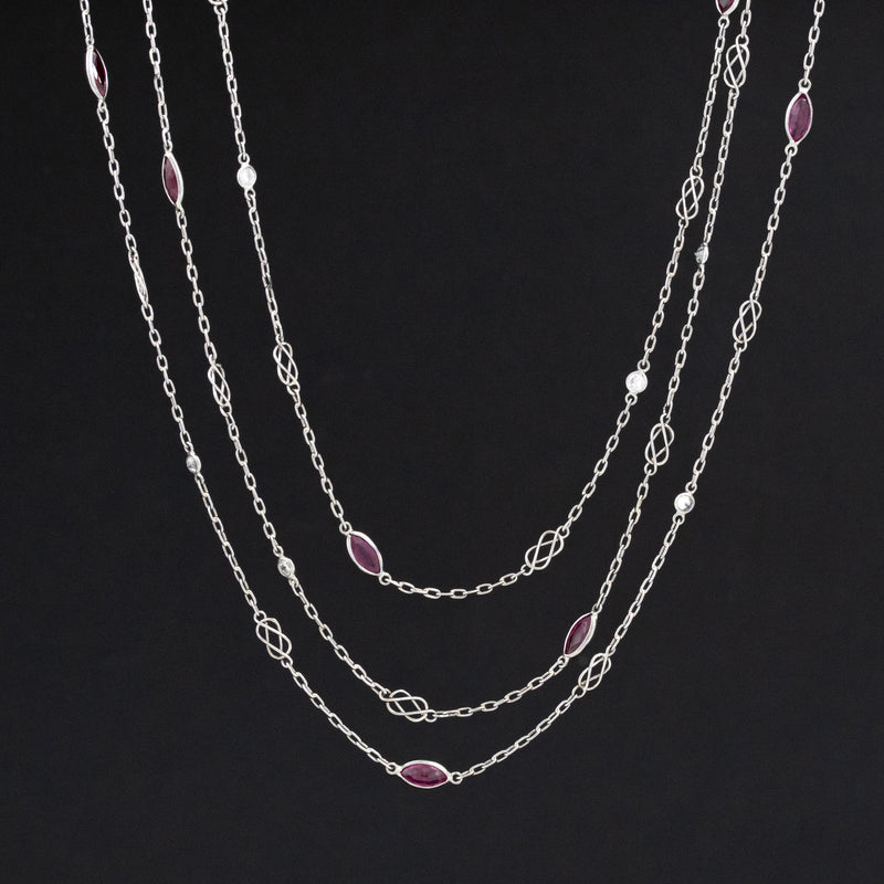 4.40ctw Ruby and Diamond Station Necklace, 56"