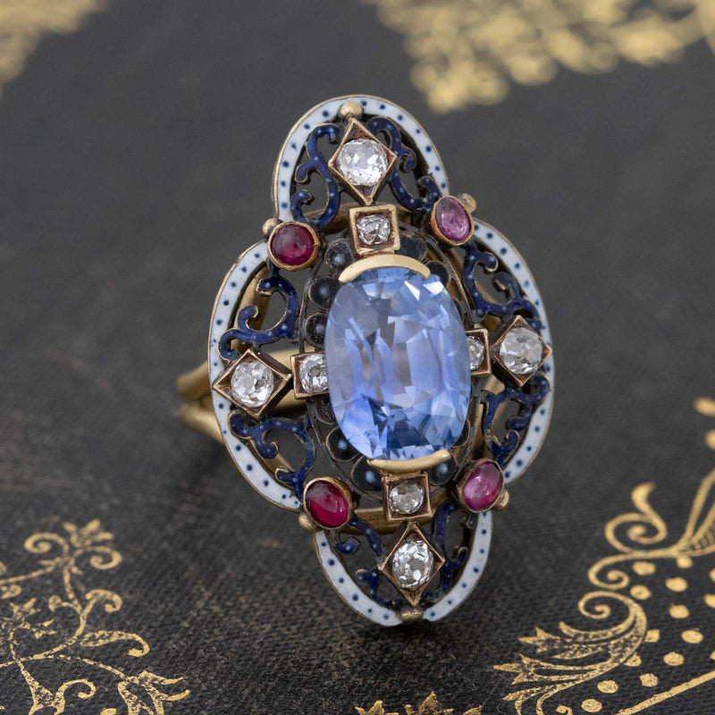 4.86ctw Victorian Revival Sapphire Dinner Ring