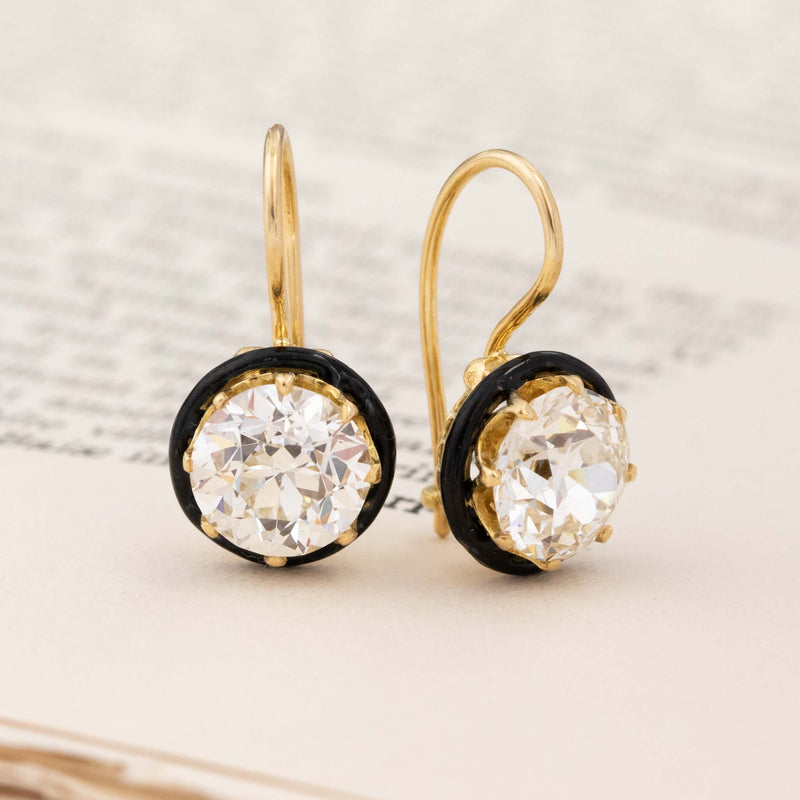 5.57ctw Old European Cut Diamond & Onyx Drop Earrings, GIA K VS/SI