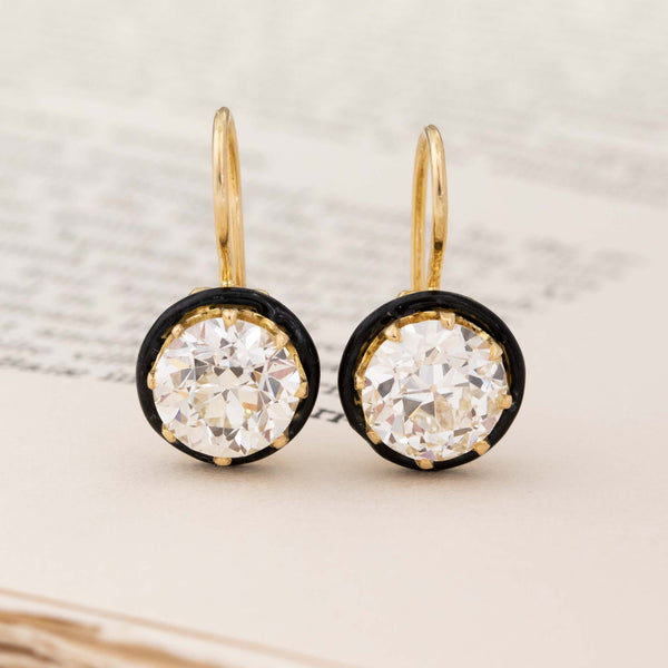 5.57ctw Old European Cut Diamond & Onyx Drop Earrings, GIA K VS/SI