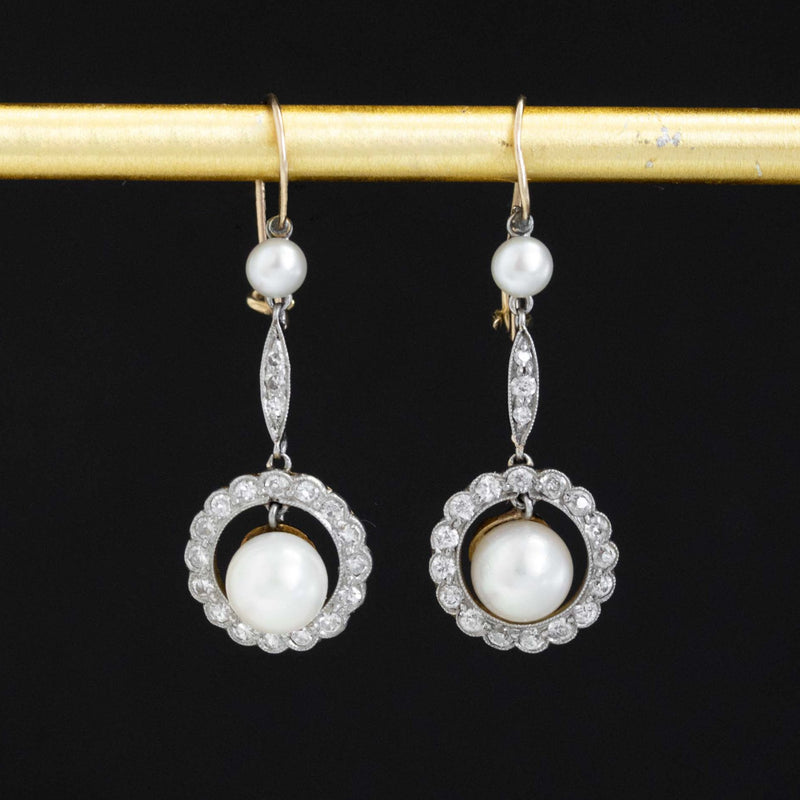 .50ctw Edwardian Diamond & Pearl Drop Earrings