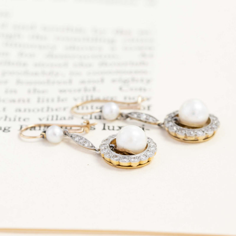 .50ctw Edwardian Diamond & Pearl Drop Earrings