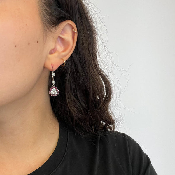 2.01ctw Old European Cut Diamond & Ruby Drop Earrings