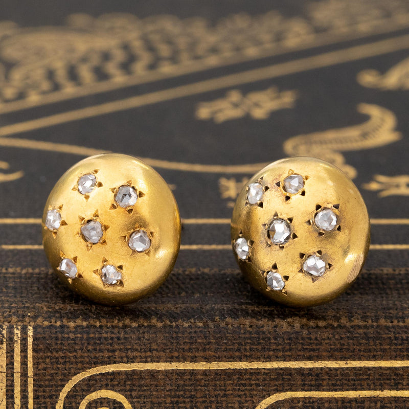 Victorian Diamond Star Motif Button Earrings, French