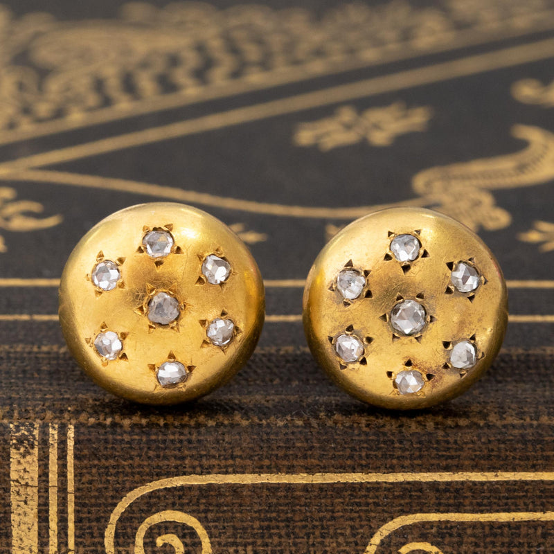 Victorian Diamond Star Motif Button Earrings, French