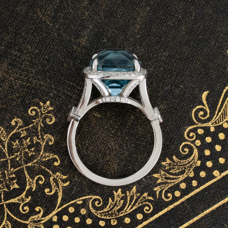 6.64ctw Aquamarine & Diamond Halo Ring, by Canera