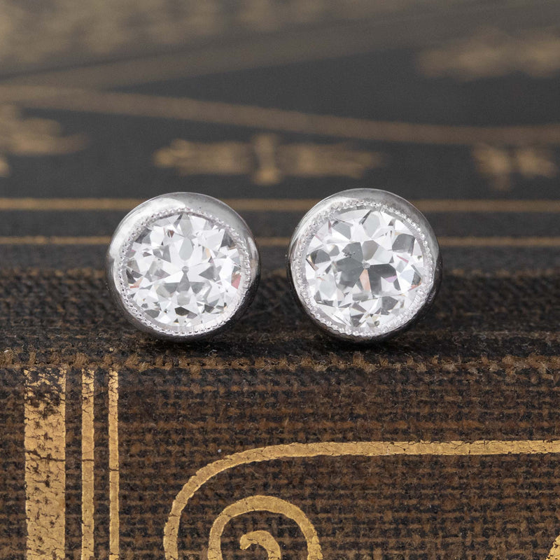 .93ctw Old European Cut Diamond Bezel Stud Earrings
