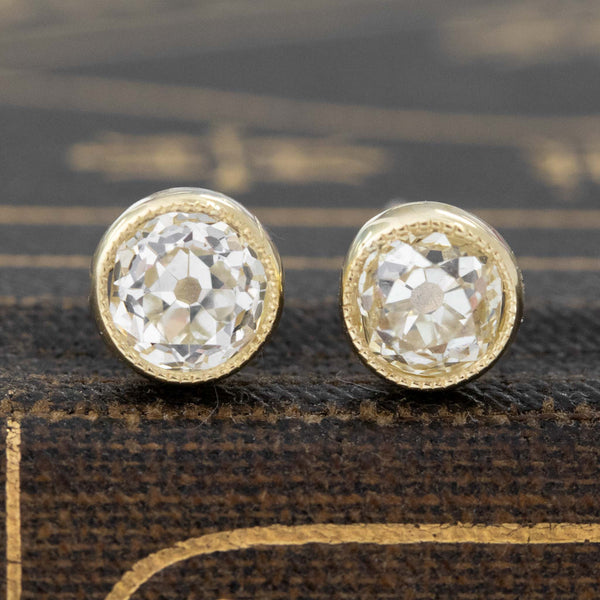 .87ctw Old Mine Cut Diamond Stud Earrings