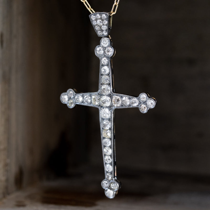 8.05ctw Antique Victorian Diamond Cross Pendant